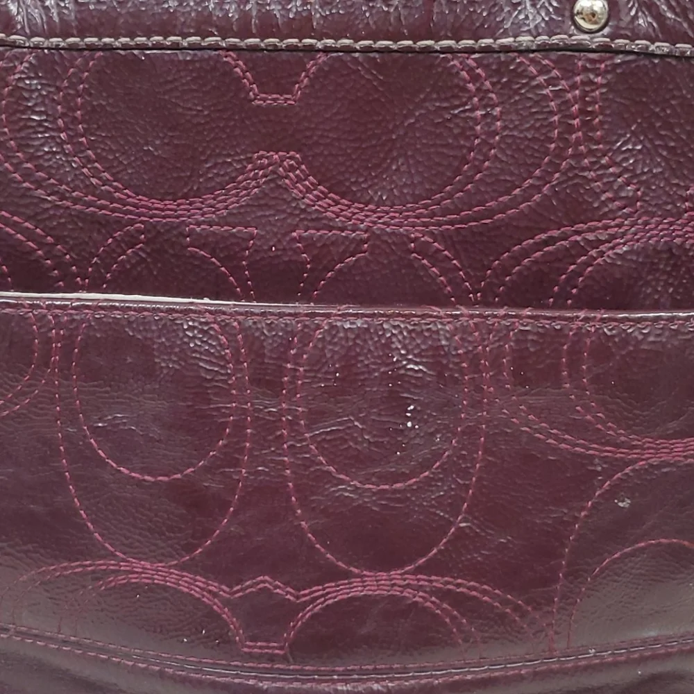 Coach patent leather signature shoulder purse bag cherry color